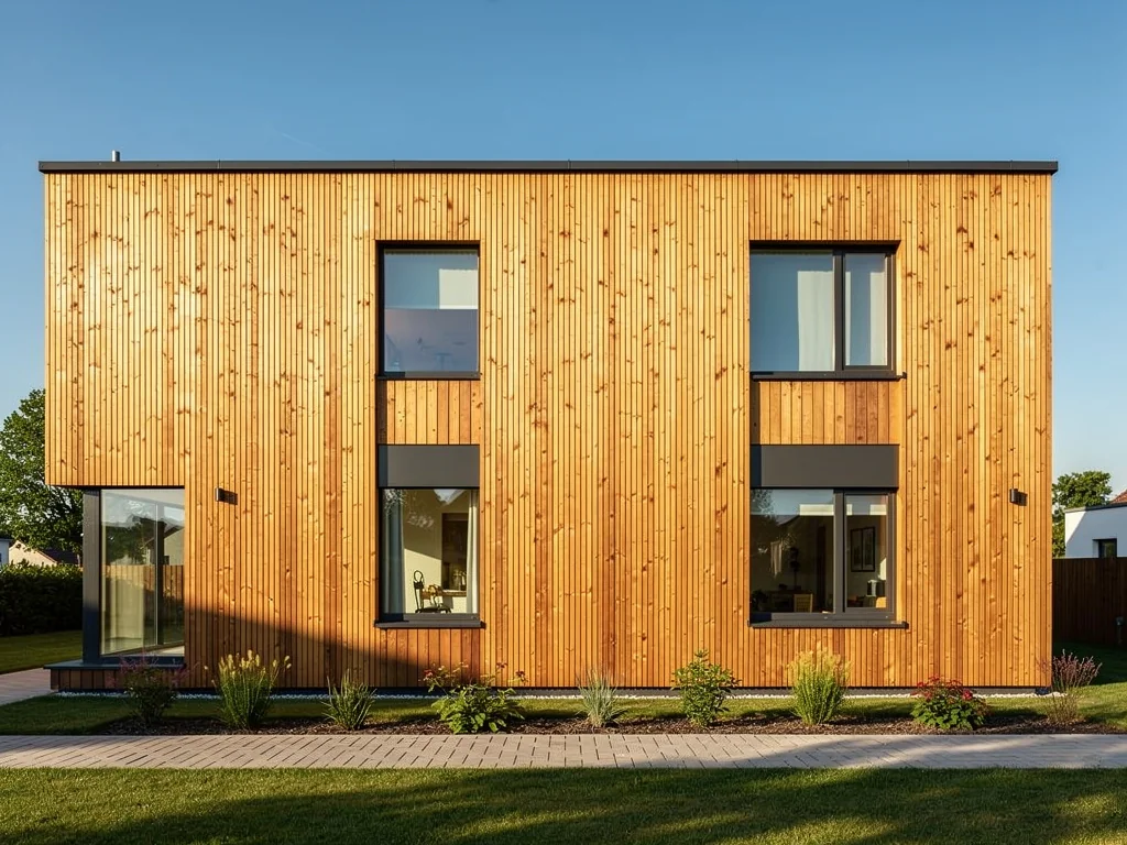 Maison individuelle habillée d'un bardage bois vertical ventilé sur isolant