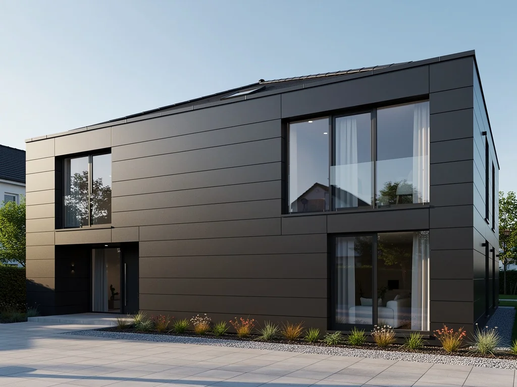 Façade de maison contemporaine en bardage composite gris anthracite